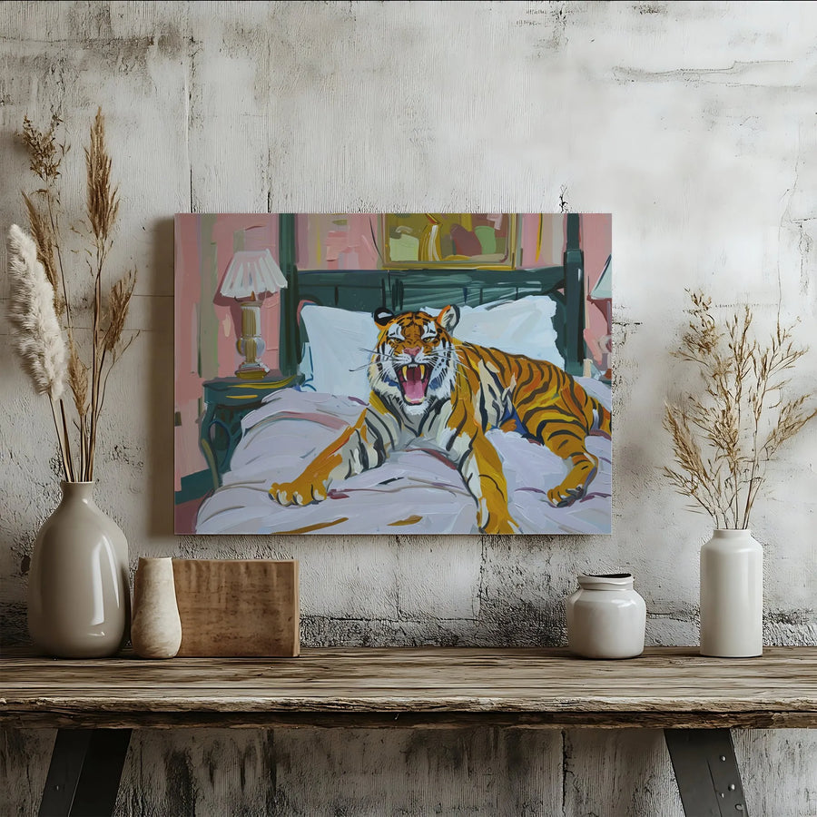 Roaring Tiger Canvas Print | Painterly Wildlife Bedroom Art | 1.25 Inch Gallery Wrapped Frame | Unique Statement Decor For Animal Lovers
