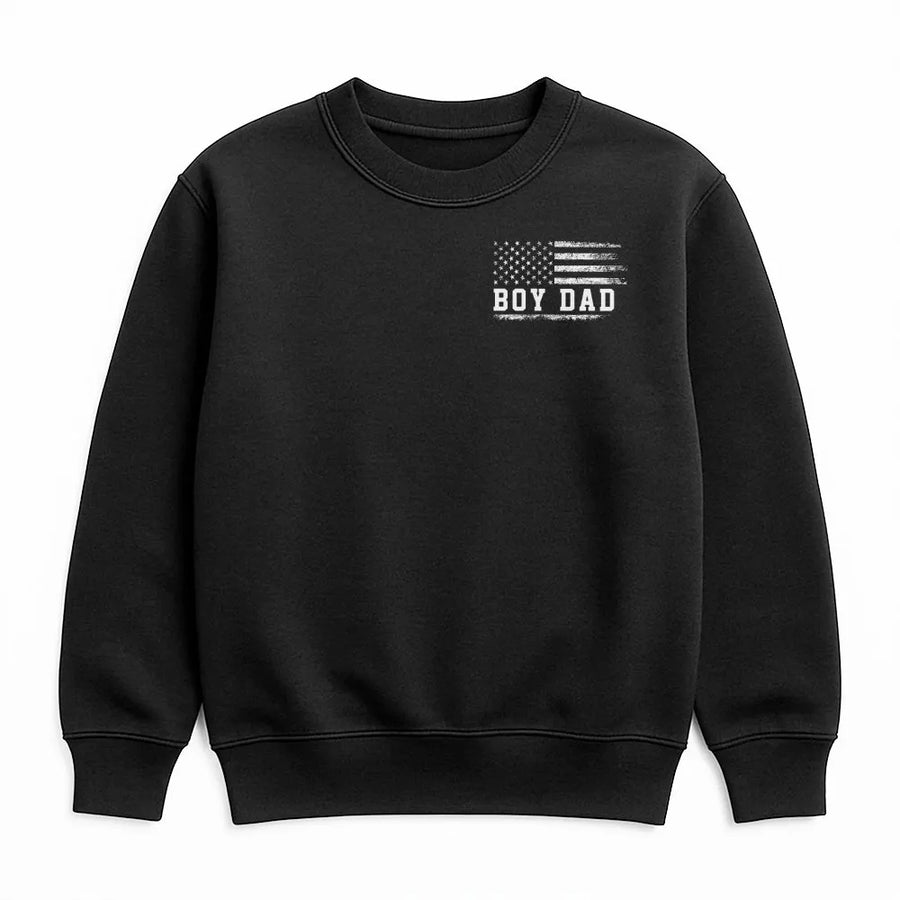Boy Dad Sweatshirt | Distressed American Flag Graphic | Soft Cotton Blend Pullover | Patriotic Father's Day Gift for Men
