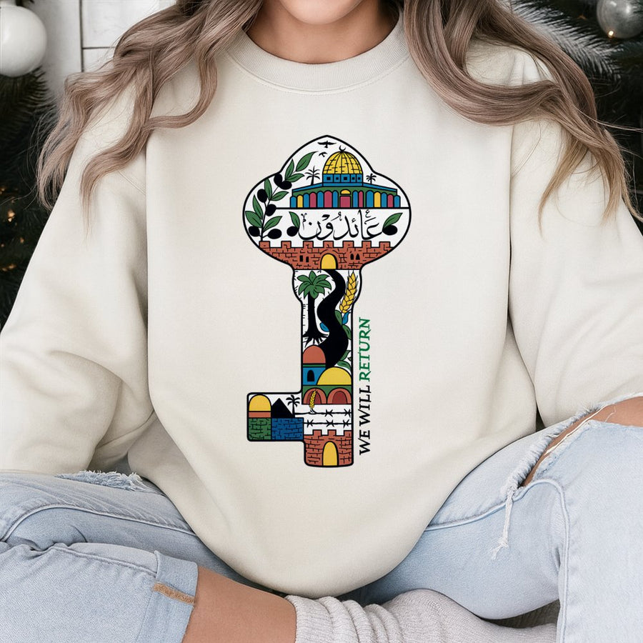 Palestine Key Sweatshirt | We Will Return Palestinian Heritage Design | Premium Cotton Blend Crewneck | Cultural Pride Gift For Activists