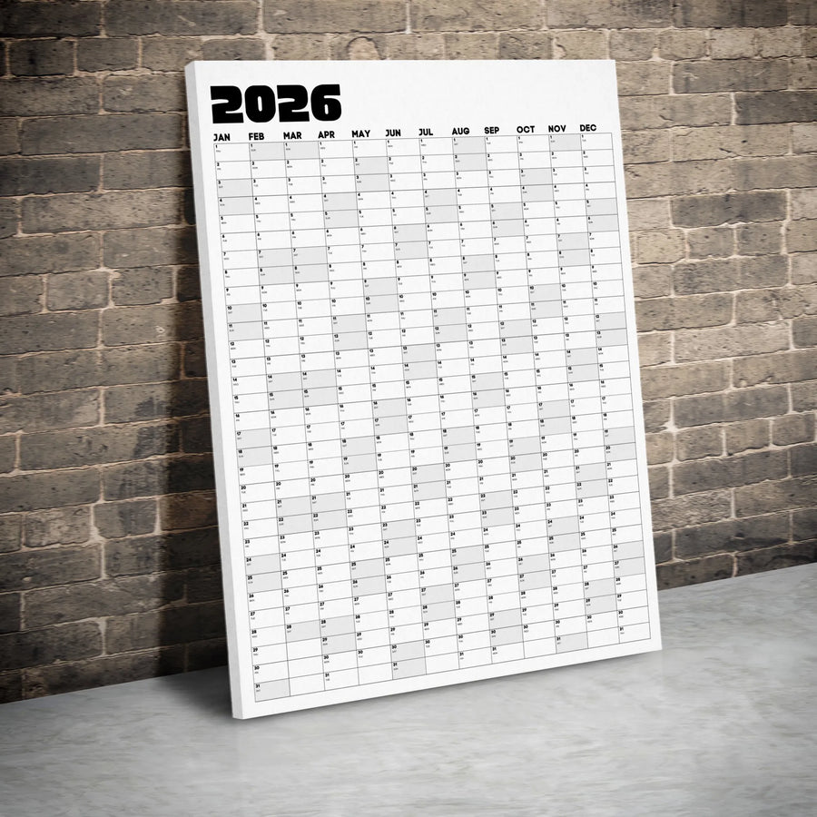 2026 Yearly Wall Calendar Canvas | Minimalist Vertical Annual Planner | Premium Gallery Wrap Canvas | Home Office Decor & Productivity Gift