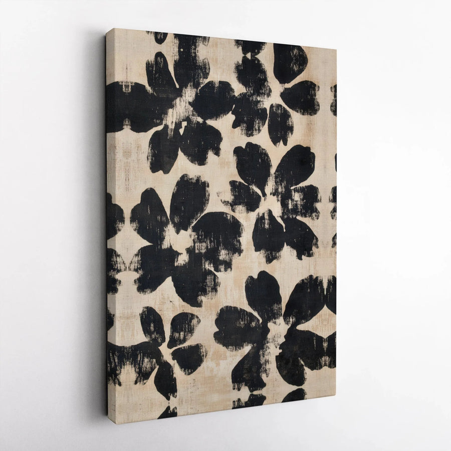 Abstract Floral Canvas Wall Art | Black And Cream Botanical Print | Gallery Quality 1.25 Inch Thick Frame | Modern Farmhouse Home Decor