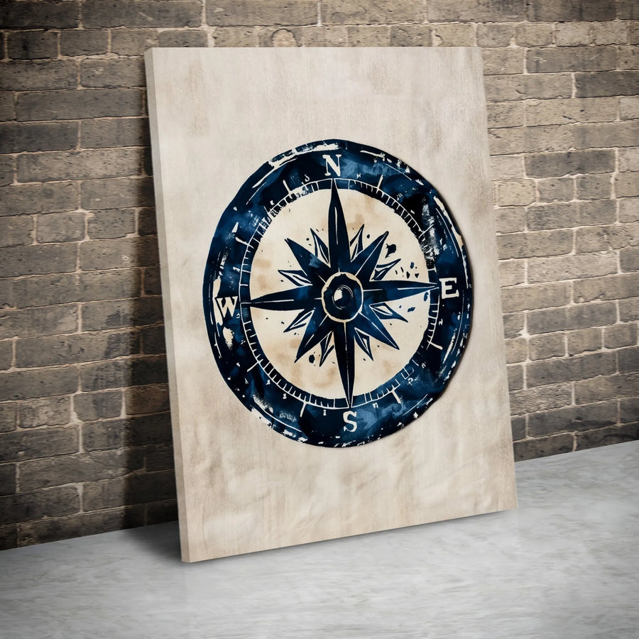 Nautical Compass Rose Canvas Wall Art | Vintage Navy Blue Sea Decor | Premium Gallery Wrap 1.25 Inch Profile | Coastal Home Office Gift