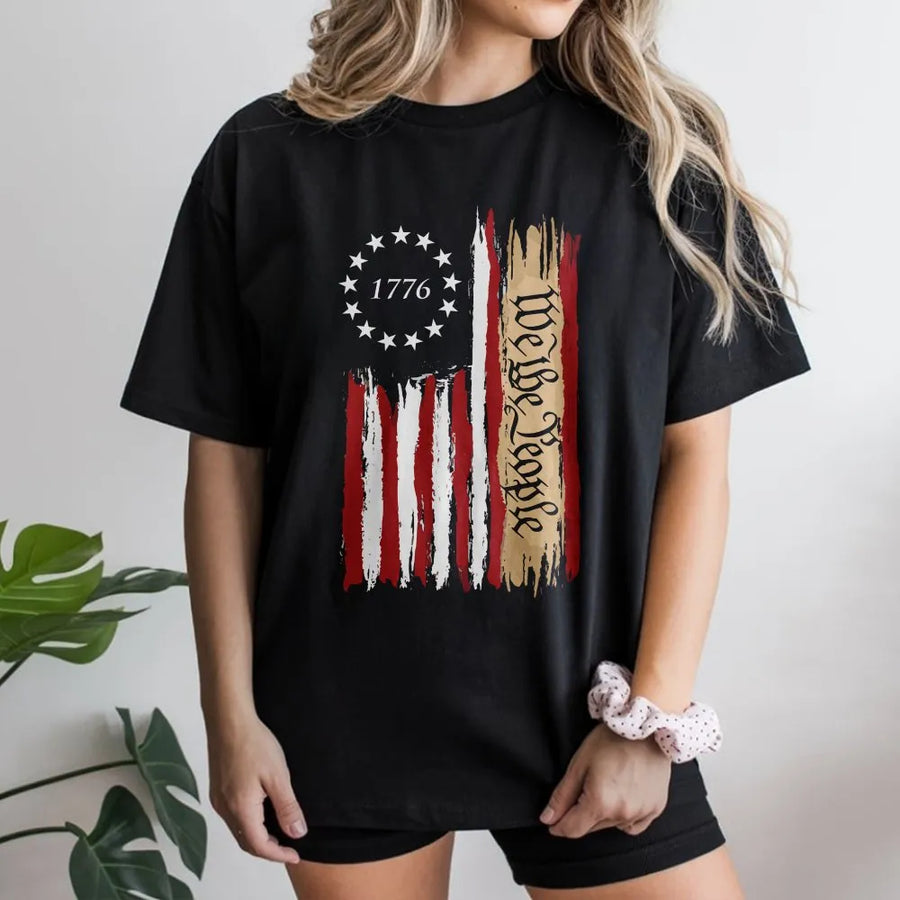 We The People 1776 Patriotic T-Shirt | Distressed American Flag Graphic | 100% Cotton Premium Tee | Independence Day Gift For Men And Women