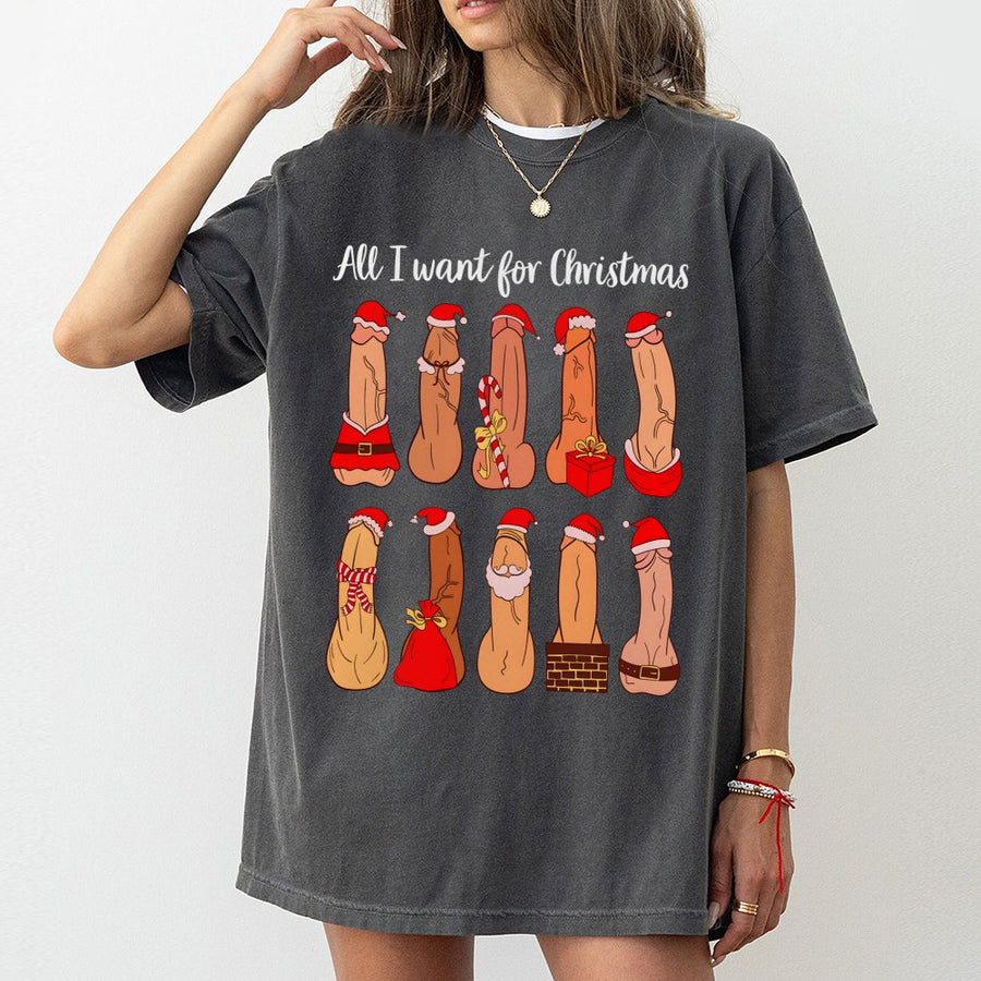 All I Want For Christmas Naughty Shirt | Adult Humor Holiday Graphic Tee | 100% Cotton Premium Soft | Funny Gag Gift For Men Women Secret Santa
