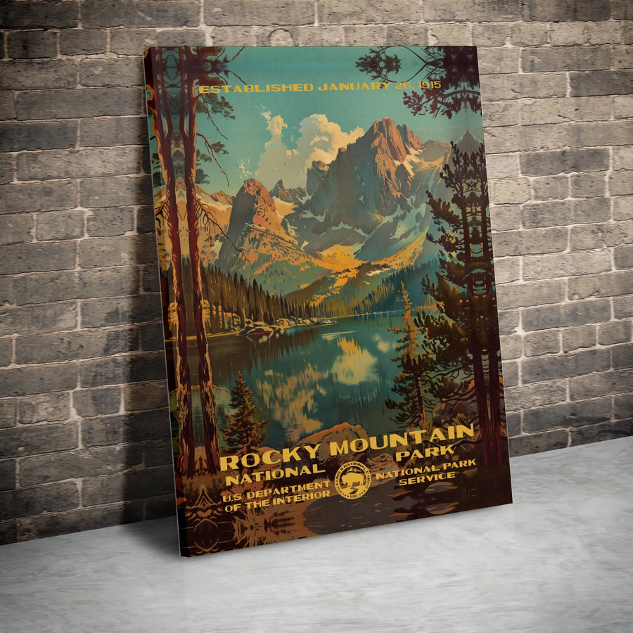 Rocky Mountain National Park Poster | Vintage Travel Wall Art | Premium Gallery-Wrapped Canvas | National Park Decor Gift for Nature Lovers