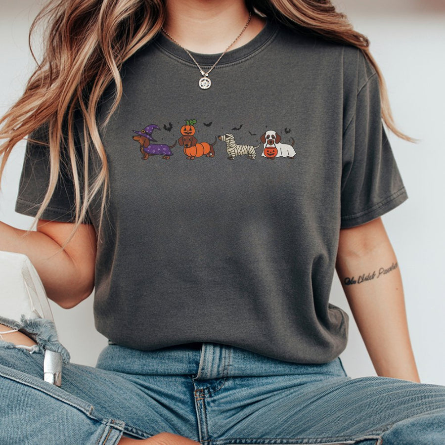 Dachshund Halloween T-Shirt | Cute Spooky Ghost Dog Costume Graphic | Premium 100% Cotton | Funny Wiener Dog Lover Gift for Her