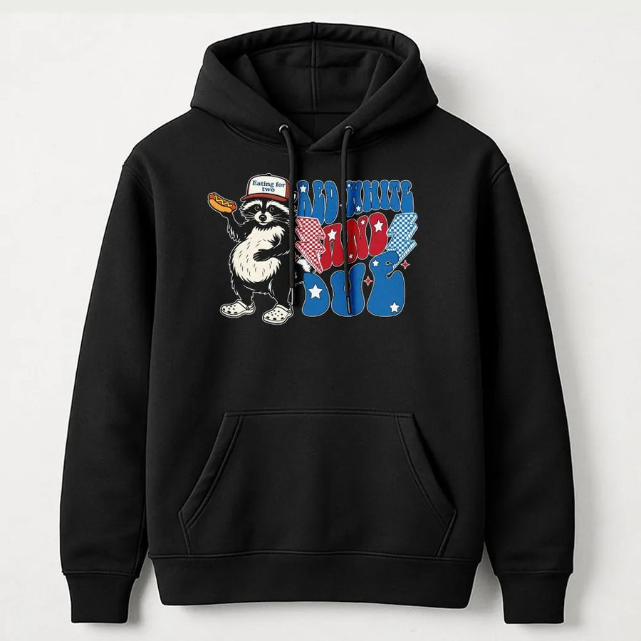 Red White And Due Hoodie | Cute Raccoon July Fourth Maternity Sweatshirt | Cotton-Blend Premium Comfort | Pregnancy Announcement Gift for Mama
