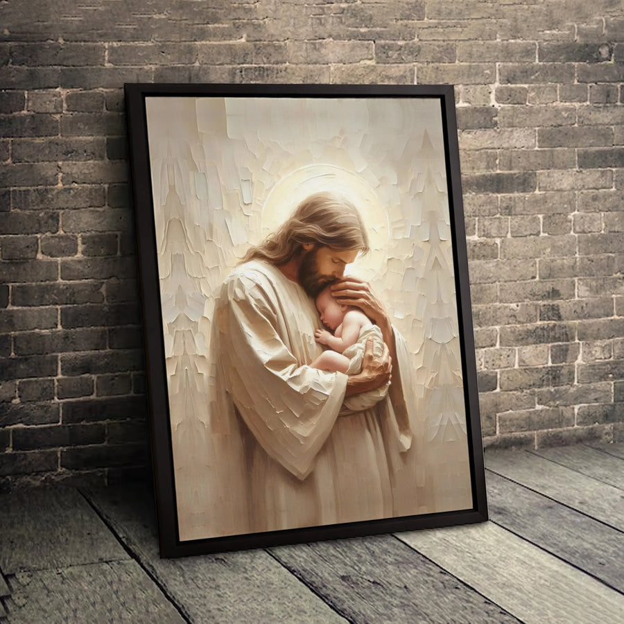 Jesus Holding Baby Canvas Art | Christian Nursery Wall Decor | Premium Fade-Resistant Religious Print | Baptism Gift for Parents