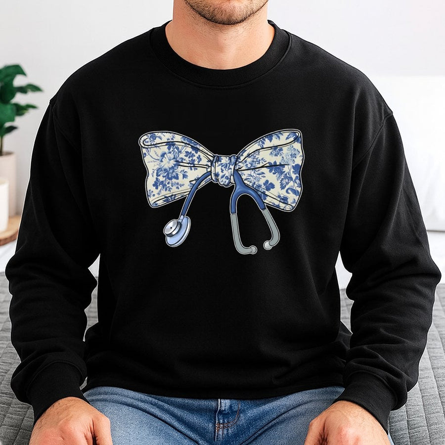 Nurse Sweatshirt with Floral Bow Stethoscope | Aesthetic Nursing School Graphic | Premium Cotton Blend | Gift for Nurses and Medical Students