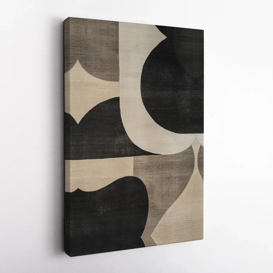 Abstract Geometric Wall Art | Minimalist Black and Beige Canvas | Premium Gallery-Wrapped Decor | Modern Living Room Home Office Print