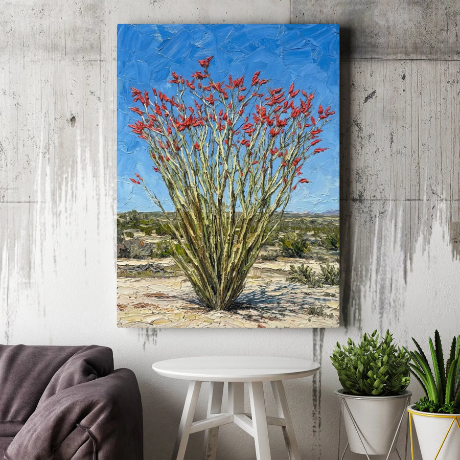 Ocotillo Canvas Wall Art | Textured Desert Landscape Painting Print | Premium Gallery Wrapped Canvas | Southwestern Home Decor Gift