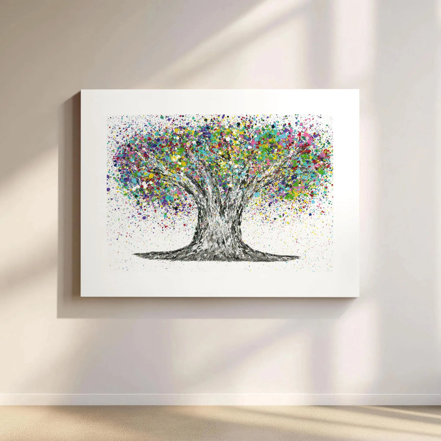 Tree Of Life Canvas Wall Art | Colorful Paint Splatter Design | Premium Gallery Wrap 1.25" Profile | Modern Living Room Home Decor Gift