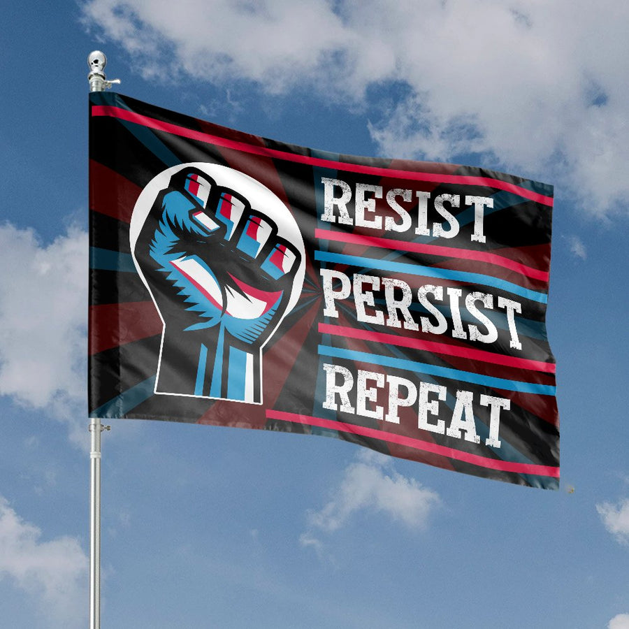 Resist Persist Repeat House Flag | Raised Fist Protest Garden Decor | Weather-Resistant Polyester | Activism Yard Banner Gift