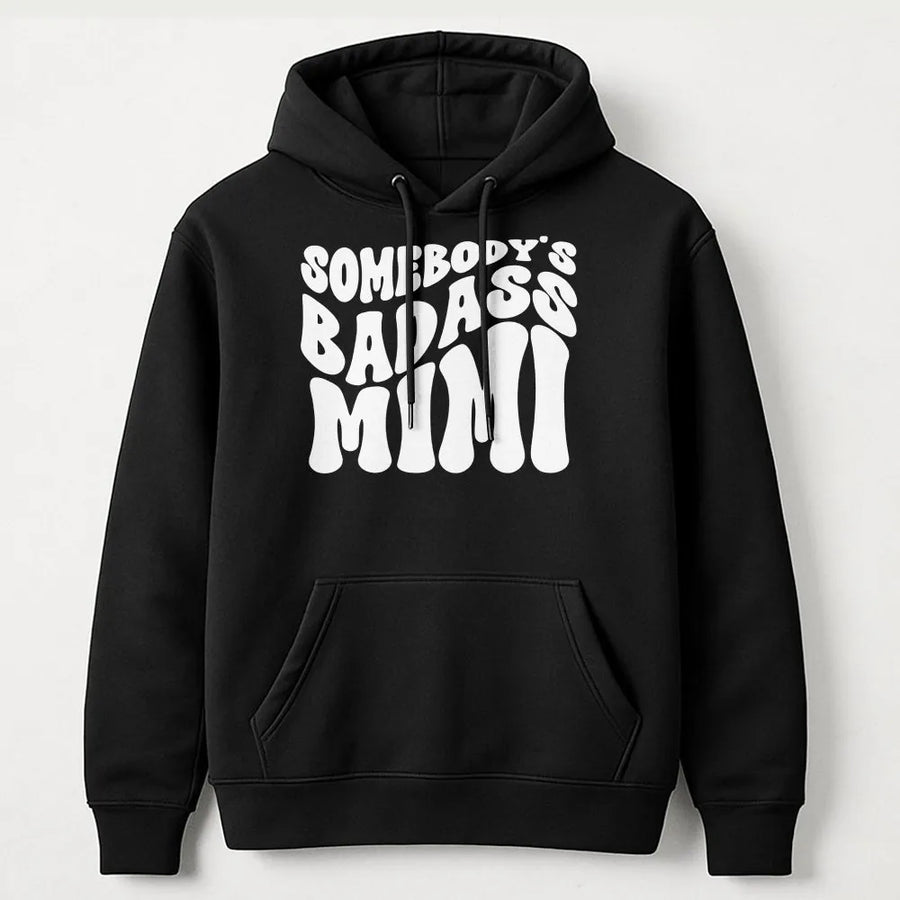 Badass Mimi Hoodie | Retro Wavy Text Graphic | Premium Soft Pullover | Funny Mothers Day Gift for Grandma