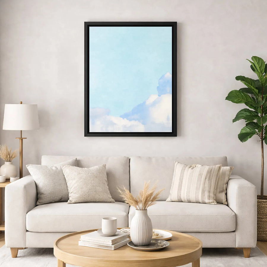 Blue Sky Canvas Wall Art | Fluffy White Clouds Nature Print | 1.25 Inch Premium Gallery Wrap | Serene Home Office Decor