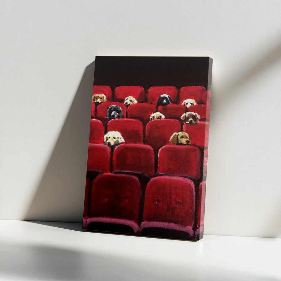 Funny Dogs in Movie Theater Canvas Wall Art | Surreal Cinema Scene Painting Print | Premium Thick Gallery Wrap Canvas | Unique Gift for Dog Lover & Film Buff