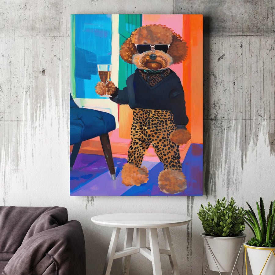 Poodle Dog Wall Art Canvas | Vibrant Pop Art Portrait in Sunglasses | Premium Gallery Wrapped Canvas | Unique Gift for Dog Lover Modern Home Decor