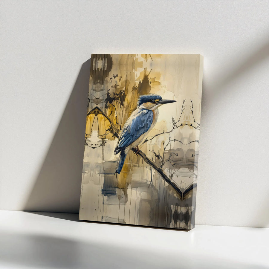 Kingfisher Bird Canvas Wall Art | Abstract Watercolor Painting | Premium Thick Gallery Wrap | Modern Nature Decor Gift for Bird Lovers
