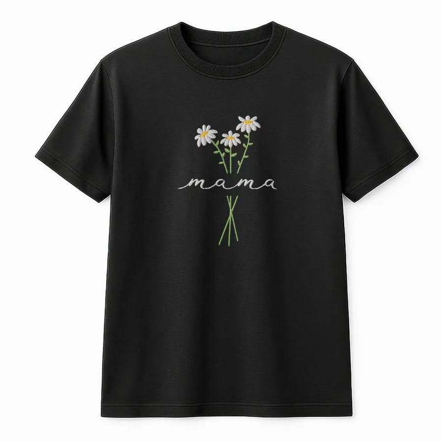 Mama Daisy T-Shirt | Stitched-Look Floral Graphic | Premium Soft Cotton Blend | Mother's Day Gift for New Mom