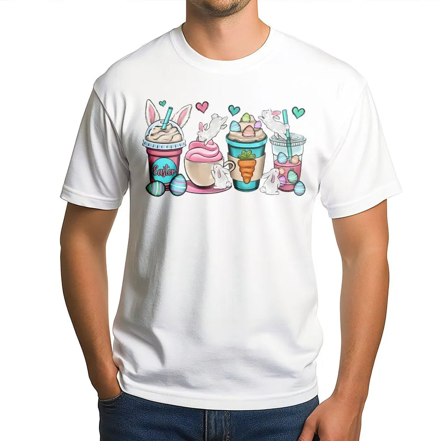 Easter Bunny Coffee T-Shirt | Cute Floral Rabbit Graphic Tee | 100% Cotton Premium Comfort | Funny Spring Holiday Gift For Her