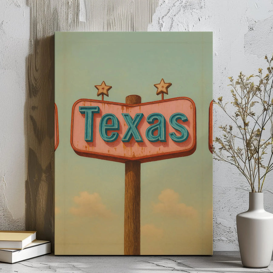 Texas Wall Art | Vintage Roadside Sign Design | Premium Gallery Wrapped Canvas | Rustic Home Decor Gift For Texans
