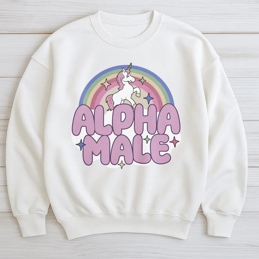 Alpha Male Unicorn Sweatshirt | Ironic Sarcastic Meme Pullover | Soft Cotton Blend Unisex Crewneck | Funny Gift For Him Or Her