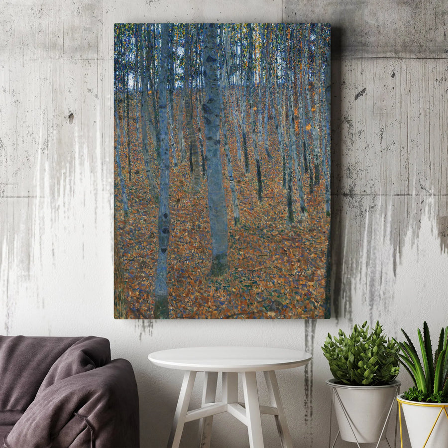 Gustav Klimt Birch Forest Vertical Canvas | Famous Impressionist Painting | Premium Gallery Wrapped Wall Art | Living Room & Office Decor Gift