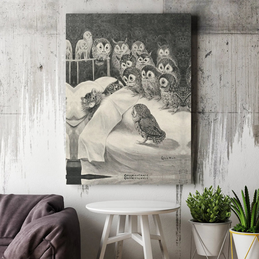 Louis Wain Cats Nightmare Canvas Print | Vintage Whimsical Cat Art | 1.25" Gallery Wrapped Premium Decor | Unique Gift for Cat Lovers
