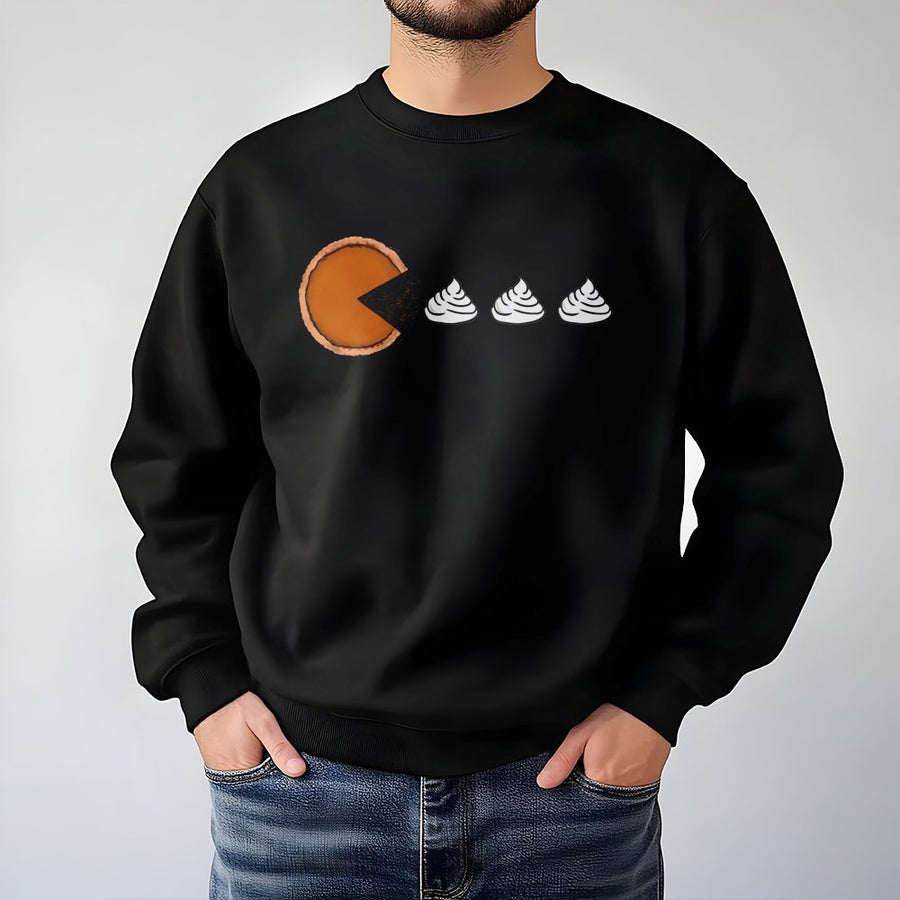 Pumpkin Pie Sweatshirt | Retro Gaming Style Whipped Cream Design | Soft Cotton Blend | Funny Thanksgiving Gift for Foodies