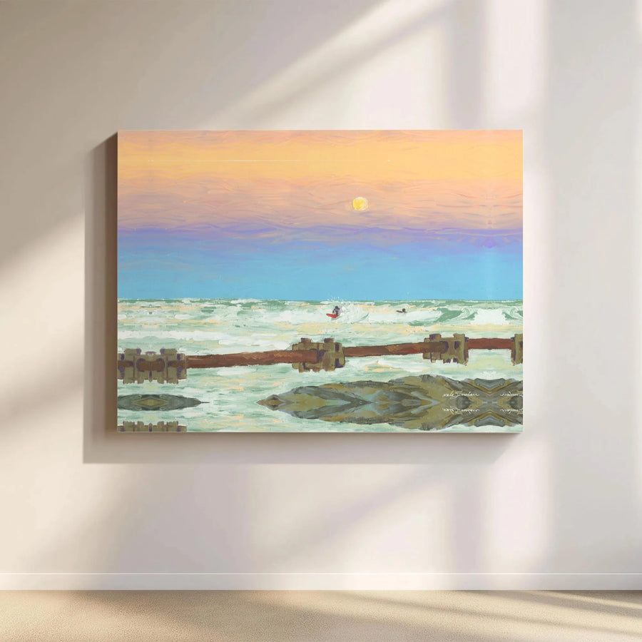 Coastal Surfer Canvas Print | Impressionist Sunset Beach Painting | Premium Gallery Wrapped Art | Modern Beach House Decor Gift