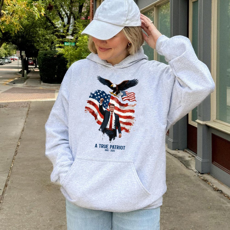 A True Patriot Hoodie | American Eagle USA Flag Graphic | Premium Cotton-Poly Blend | Conservative Republican Gift for Men and Women