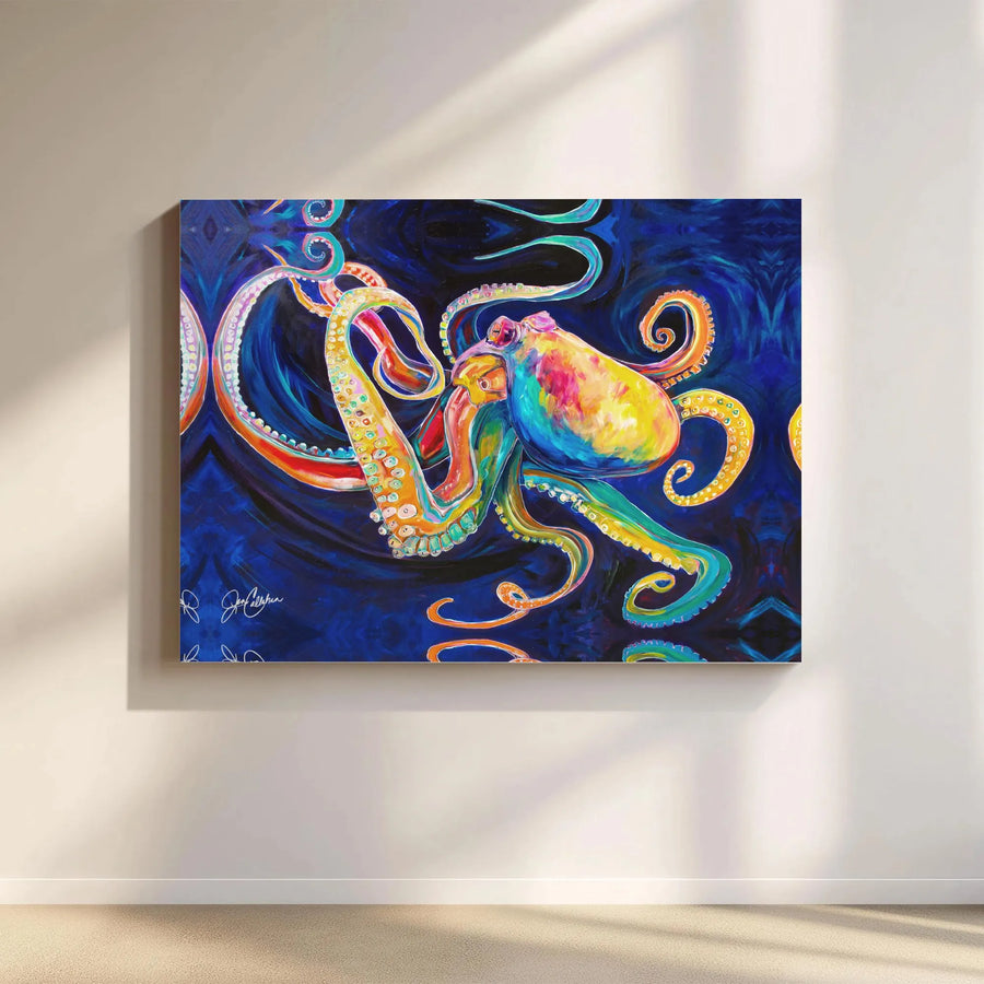 Colorful Octopus Canvas Wall Art | Vibrant Psychedelic Sea Life Print | Premium 1.25-inch Gallery Wrap | Modern Beach House Decor