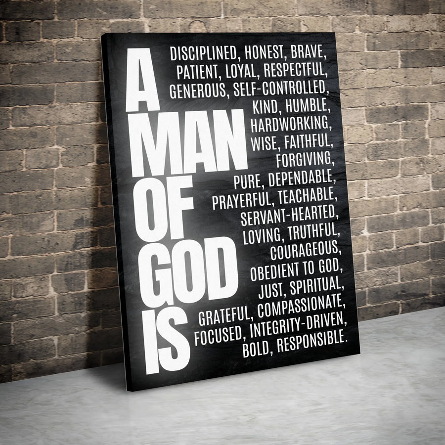 Man Of God Wall Art | Christian Inspirational Quote Decor | Premium Fade-Resistant Canvas | Religious Gift For Men And Husband
