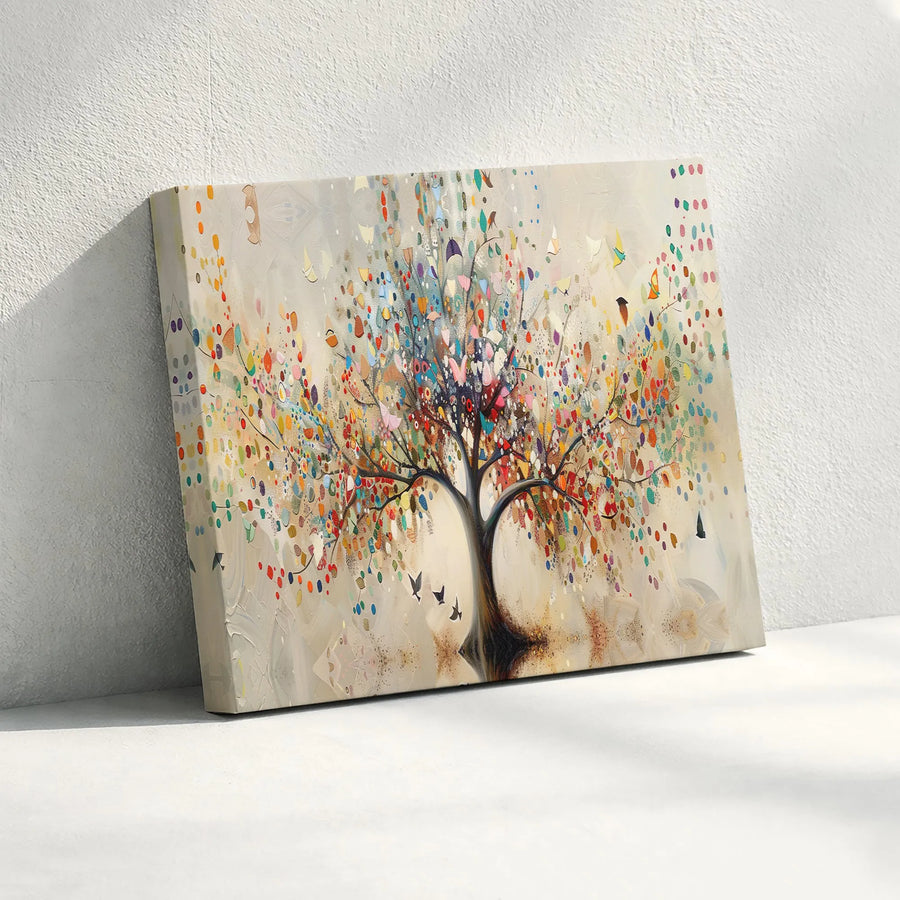 Abstract Tree of Life Canvas Print | Colorful Butterfly Leaves and Birds Art | Gallery Wrapped 1.25" Profile | Modern Nature Wall Decor Gift