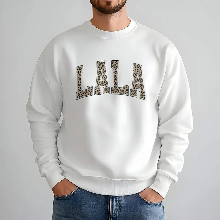 Lala Leopard Print Shirt | Varsity Block Letter Graphic Tee | Soft Cotton Unisex Top | Gift for New Grandma, Mother's Day Gift