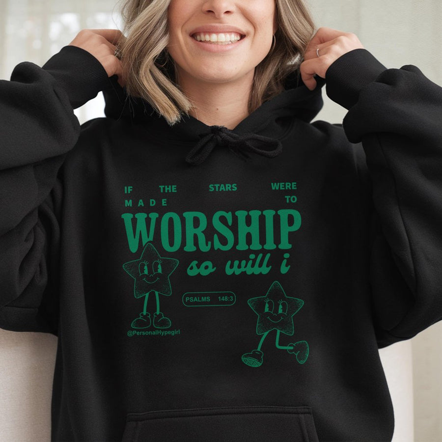 If The Stars Were To Worship So Will I Hoodie | Psalms 148:3 Graphic Sweatshirt | Premium Cotton Blend | Christian Faith Gift for Him and Her