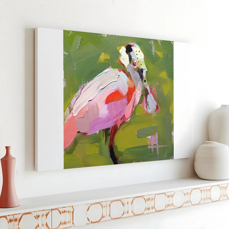 Roseate Spoonbill Canvas Print | Modern Abstract Bird Painting | Premium Gallery Wrapped Canvas | Coastal Home Decor Gift for Bird Lovers