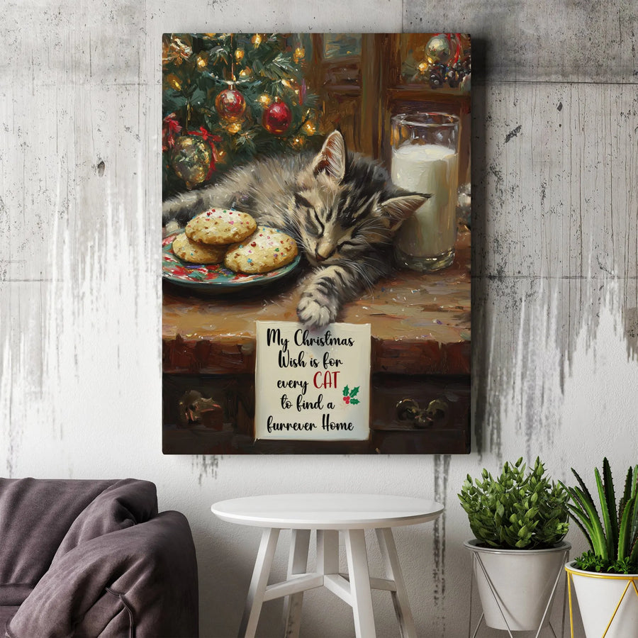 Sleeping Kitten Christmas Canvas Art | My Christmas Wish Quote Wall Decor | Premium 1.25-Inch Gallery Wrap | Heartwarming Cat Lover Gift