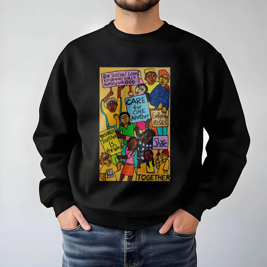 Social Justice Graphic Sweatshirt | Community Rally Artwork | Soft Cotton Blend Crewneck | Human Rights Activist Gift For Social Reform Advocates