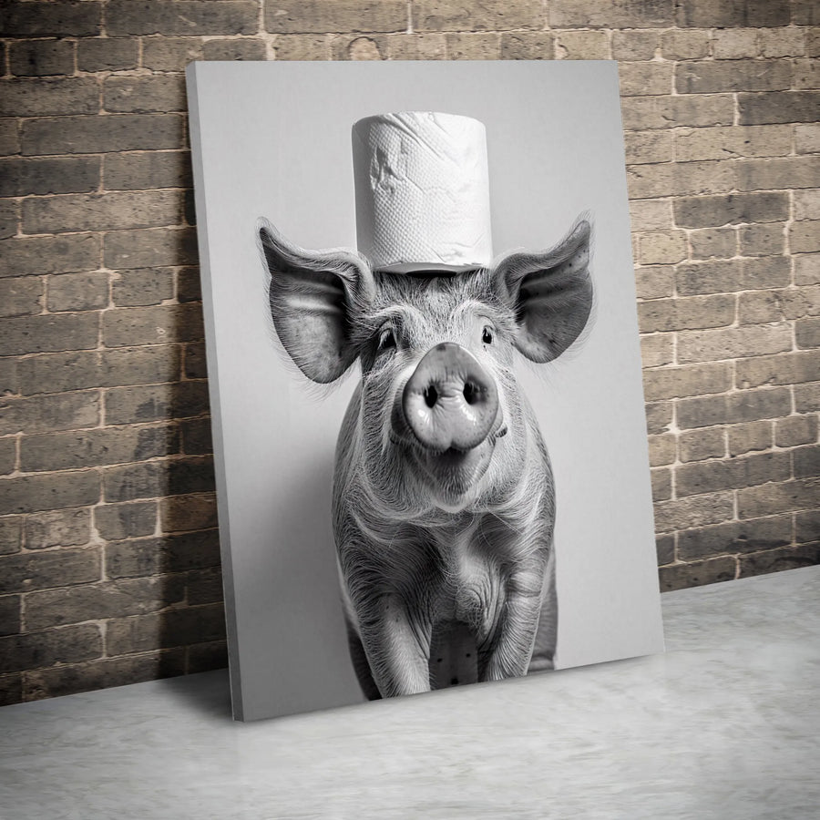 Funny Pig Canvas Wall Art | Bathroom Humor Toilet Paper Decor | Gallery Quality 1.25" Profile | Whimsical Farmhouse Gift for Home Office