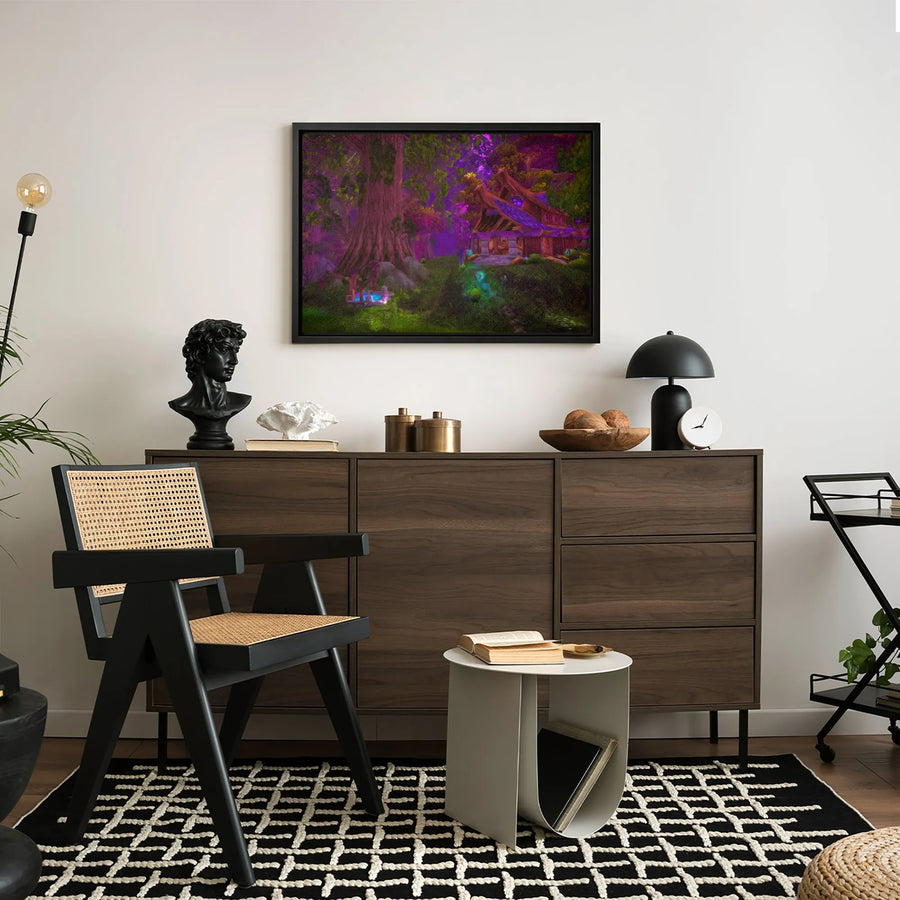 Enchanted Forest Canvas Wall Art | Glowing Cottage Fantasy Landscape | Premium Framed Gallery Print | Magical Home Decor Gift for Fantasy Lovers