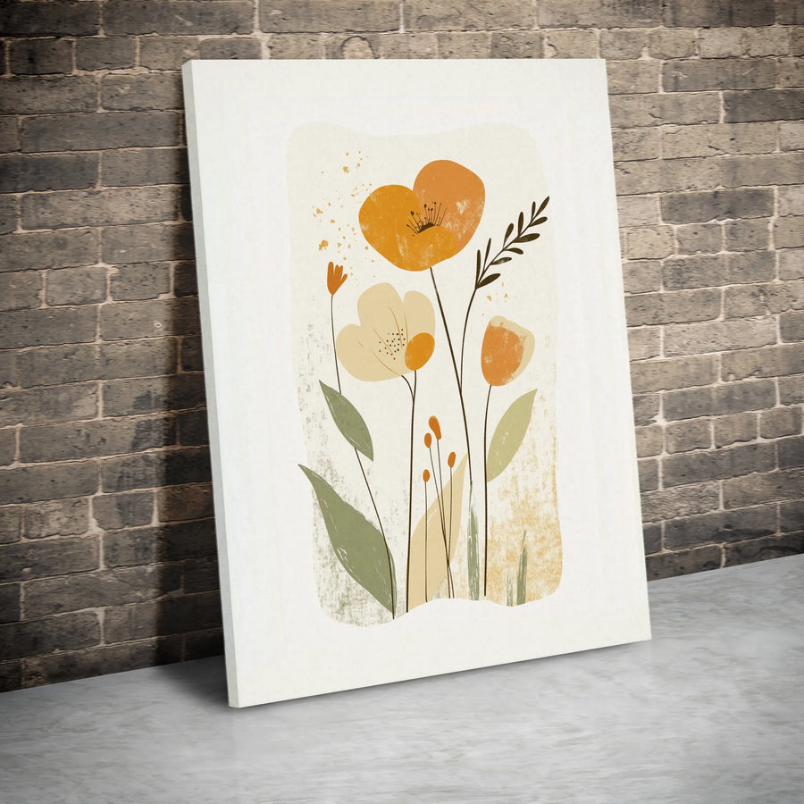 Abstract Floral Canvas Wall Art | Boho Orange and Cream Botanical Print | Gallery-Quality 1.25" Profile | Modern Home Decor Gift