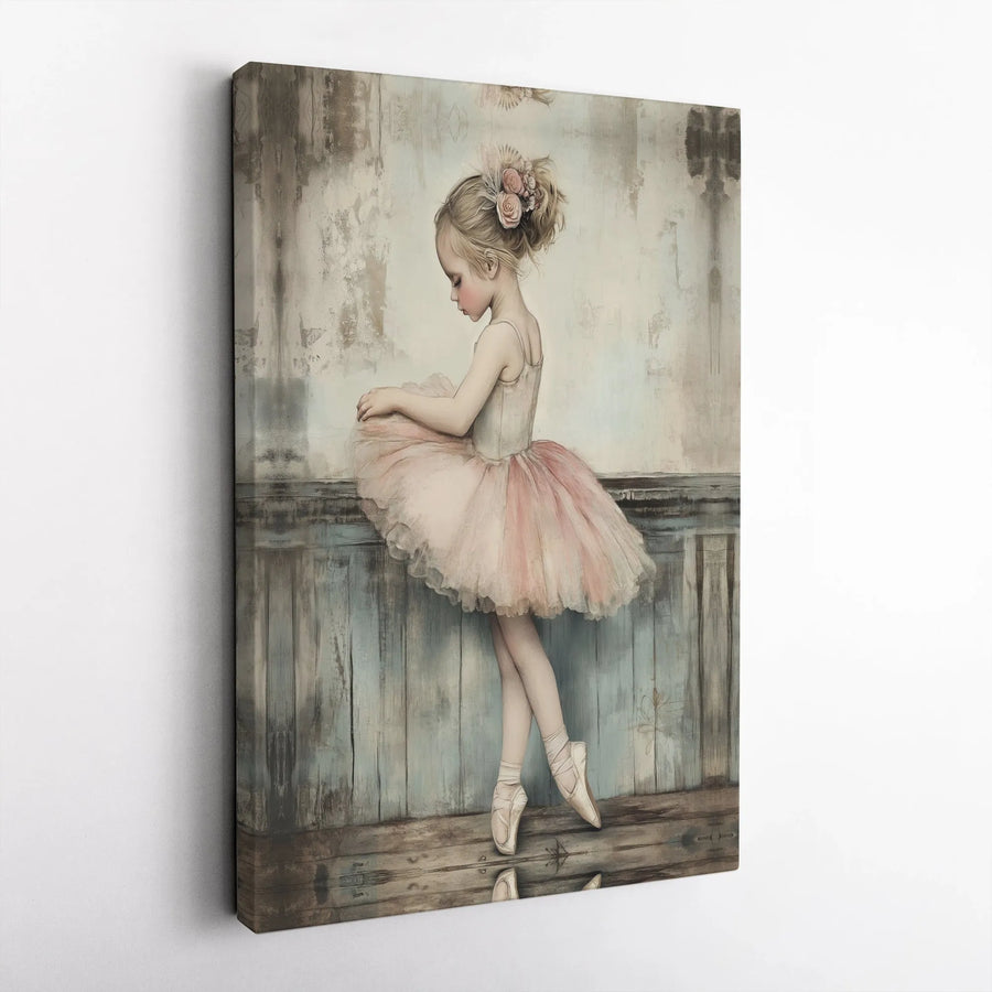 Vintage Ballerina Canvas Wall Art | Young Girl in Pink Tutu Sketch | Premium Gallery Wrapped Canvas | Girls Room & Nursery Decor Gift