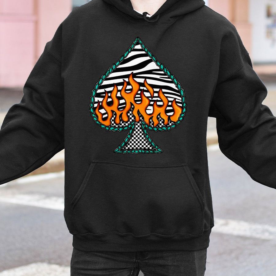 Flame Spade Graphic Hoodie | Western Zebra Print Design | Premium Cotton Blend | Unisex Streetwear & Cowgirl Gift