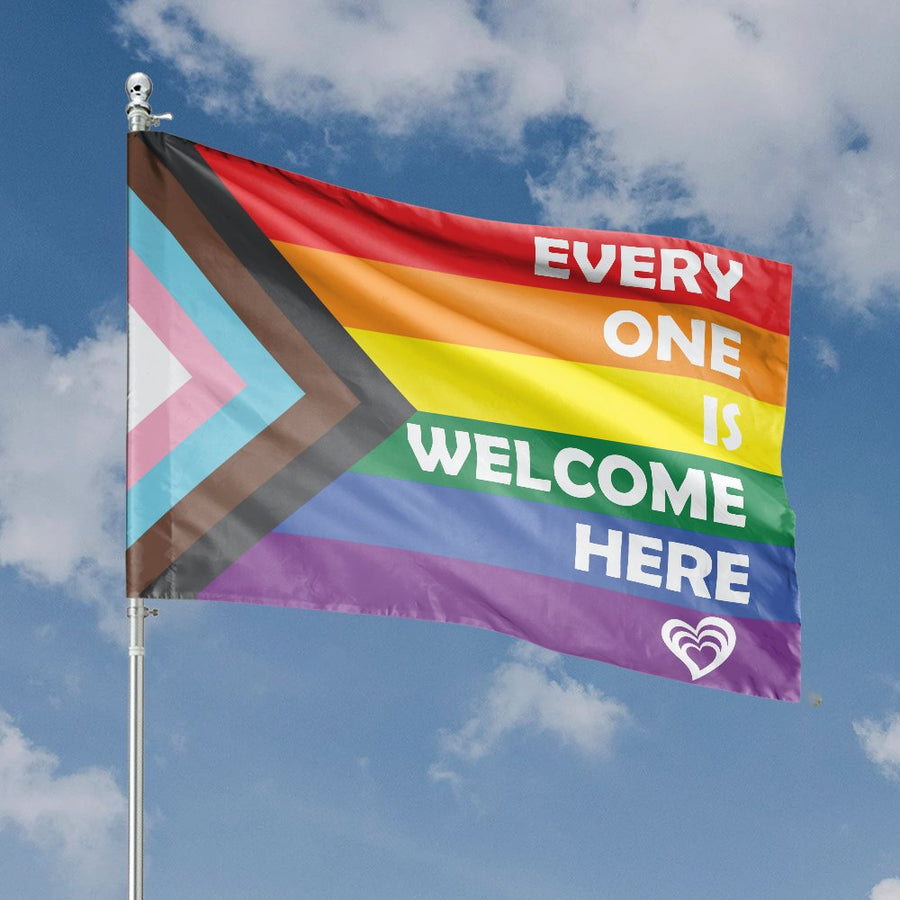 Progress Pride Flag | Everyone Is Welcome Here Garden Decor | Weather-Resistant Polyester | Inclusive Home Exterior Gift