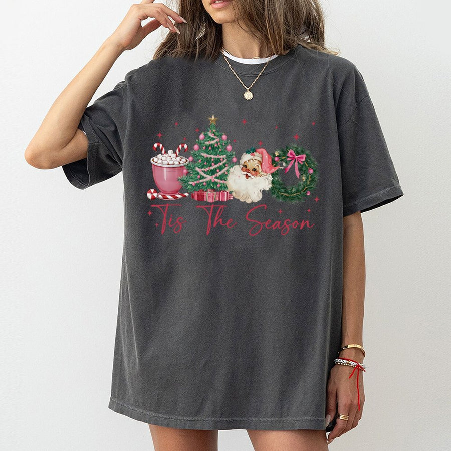 Tis The Season Christmas T-Shirt | Vintage Santa & Tree Graphic | Premium 100% Cotton | Festive Holiday Gift For Her