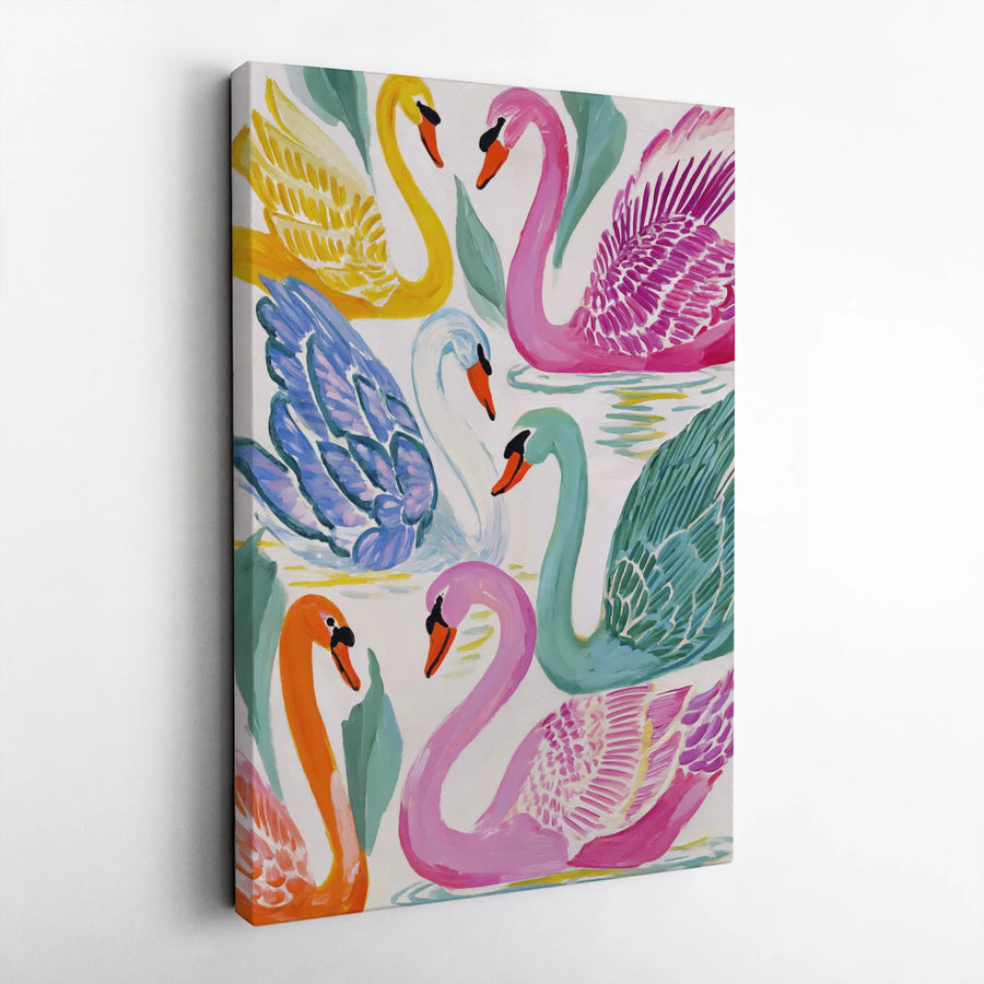 Colorful Swan Wall Art Canvas | Vibrant Modern Animal Painting Print | Gallery Quality 1.25 Inch Profile | Unique Home Decor for Living Room Gift