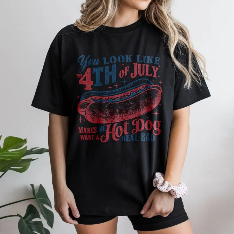 4th of July T-Shirt | Funny Hot Dog Lover Graphic Design | Premium Cotton Apparel | Patriotic Independence Day Gift for Men Women