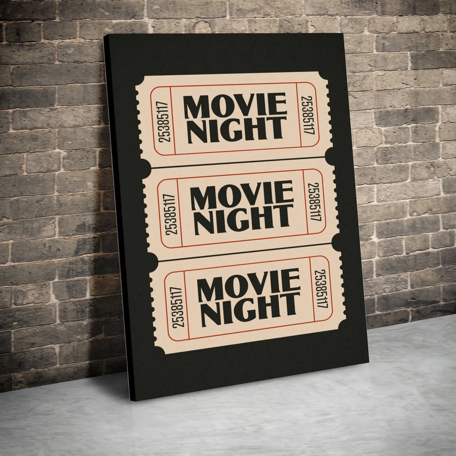Movie Night Canvas Wall Art | Vintage Cinema Ticket Stubs Design | Gallery-Quality Premium Print | Home Theater Decor for Film Lovers