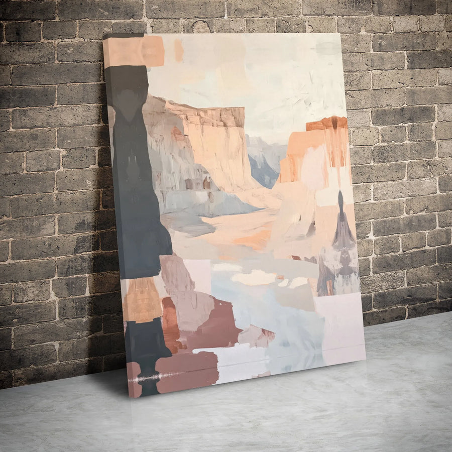 Abstract Canyon Landscape Canvas Wall Art | Earthy Neutral Modern Print | Gallery Wrapped Premium Decor | Aesthetic Desert Theme for Living Room